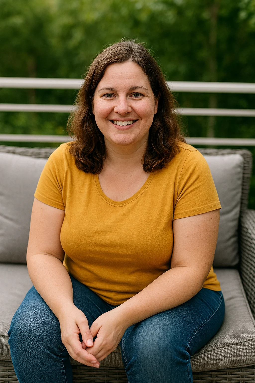 fiatal nő sárga pólóban